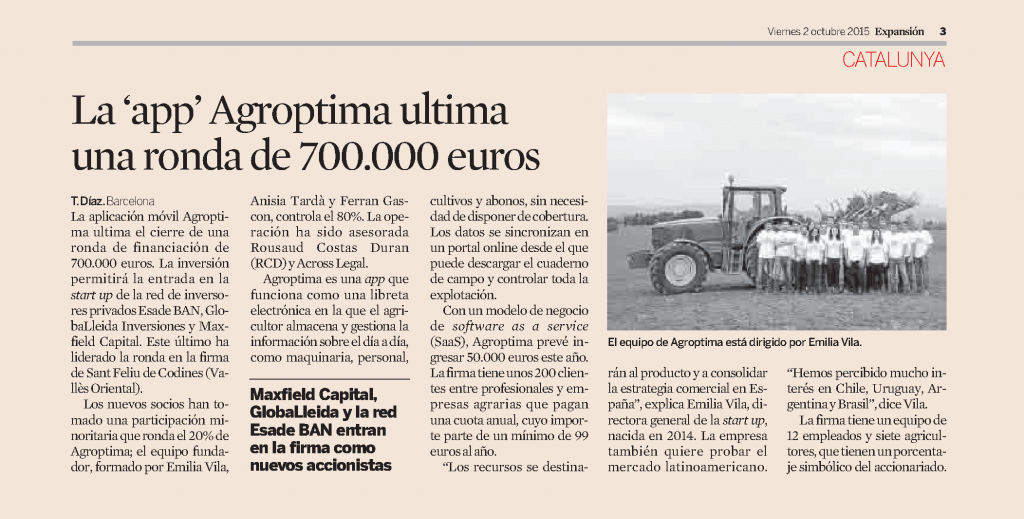 Agroptima en diario Expansión 02/10/2015
